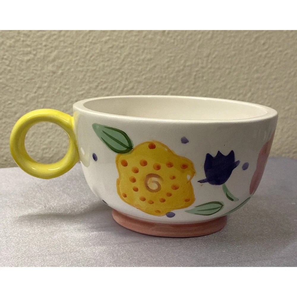 Betallic Ceramic Coffe Cup & Saucer flower Shape plate large cup Pre- owned